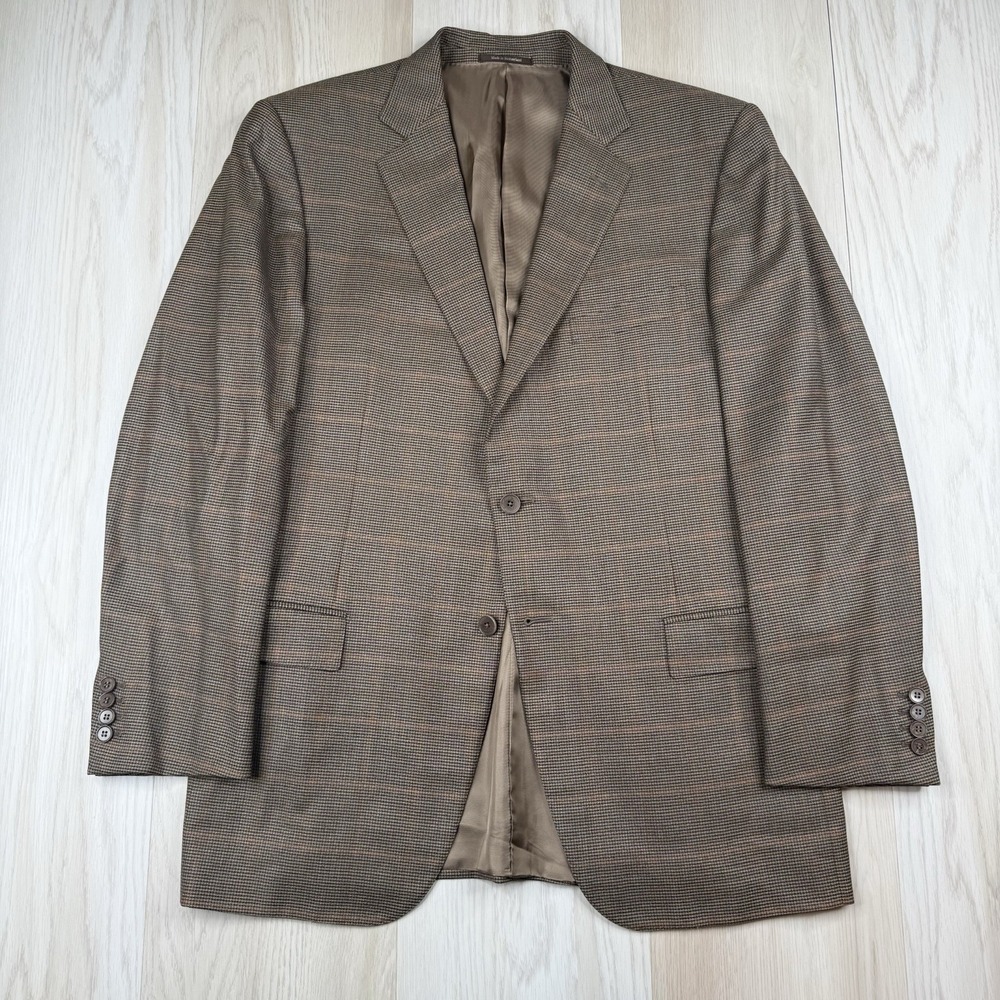 Ermenegildo Zegna Mens Sport Coat Blazer 46R Brown Plaid 100% Wool Neiman Marcus